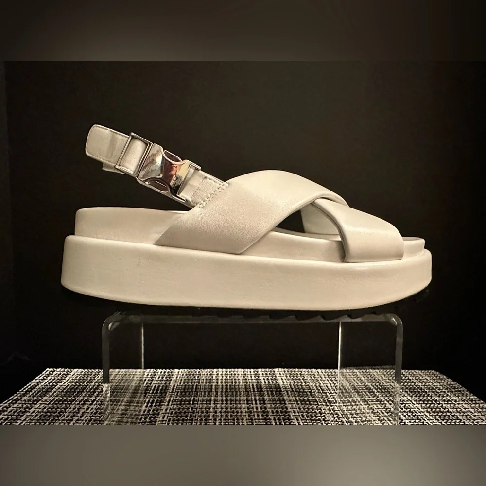 J/SLIDES White Cross-Strap Platform Slingback Sandals